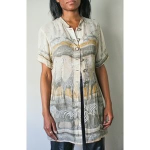 Vintage Short Sleeve Button Up Top